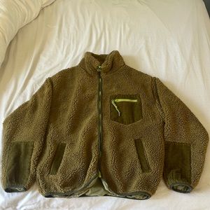 brown fleece with green